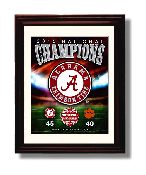 Alabama Football 2015 National Champs Tide Tops Tigers College Football Wall Art 8x10 Beveled Frame wall art print – College Football decor