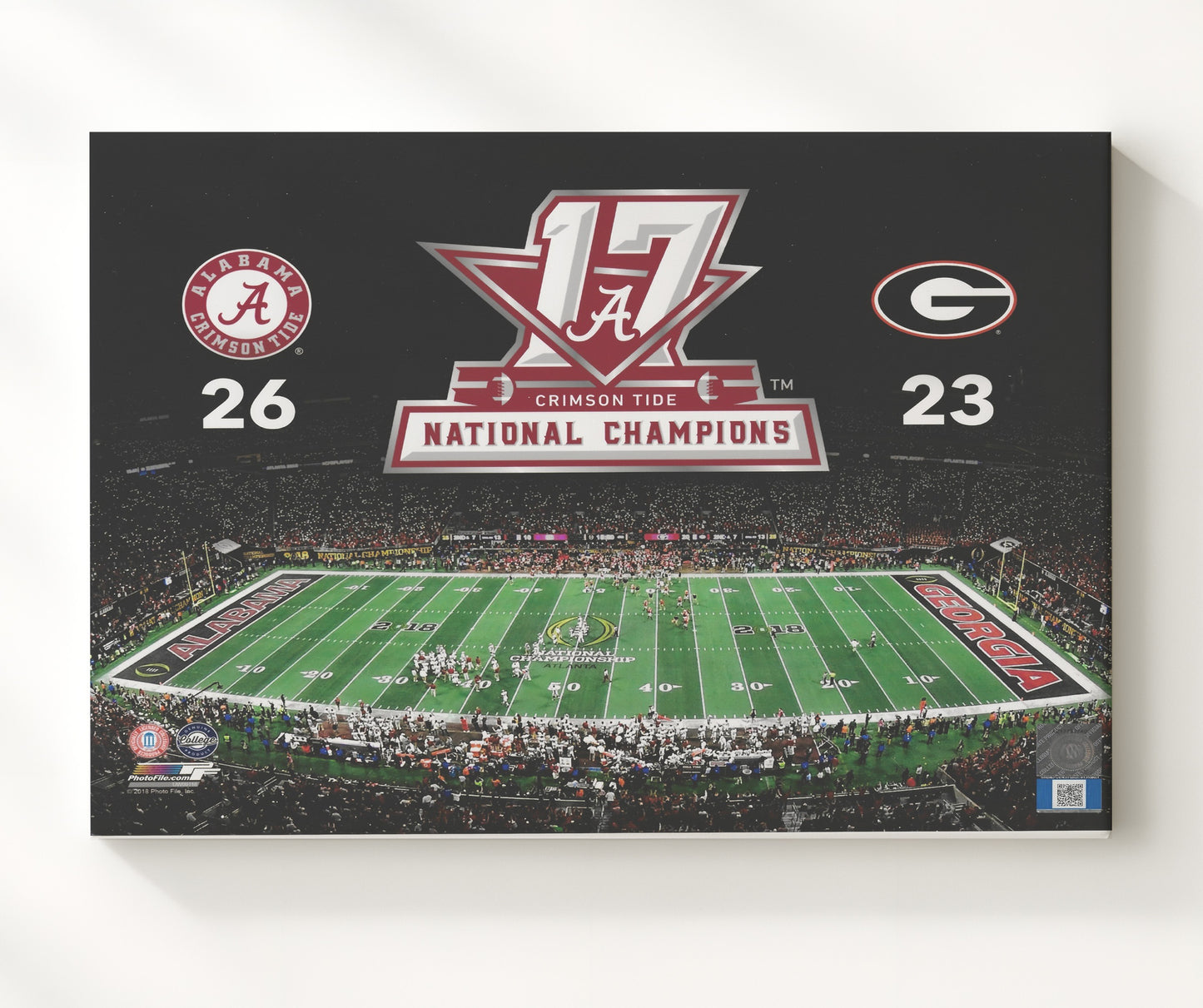 Alabama Football 2017 National Championship Scoreboard Victory College Football Wall Art 20x24 Canvas wall art print – College Football decor