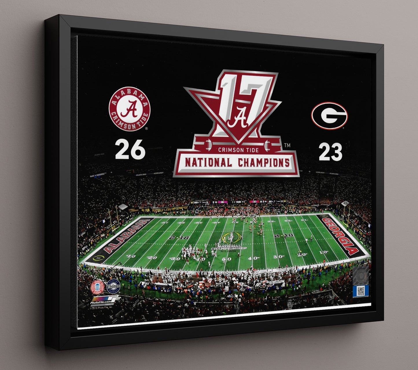 Alabama Football - 2017 National Championship Scoreboard Victory 8x10 Framed Canvas college football wall art