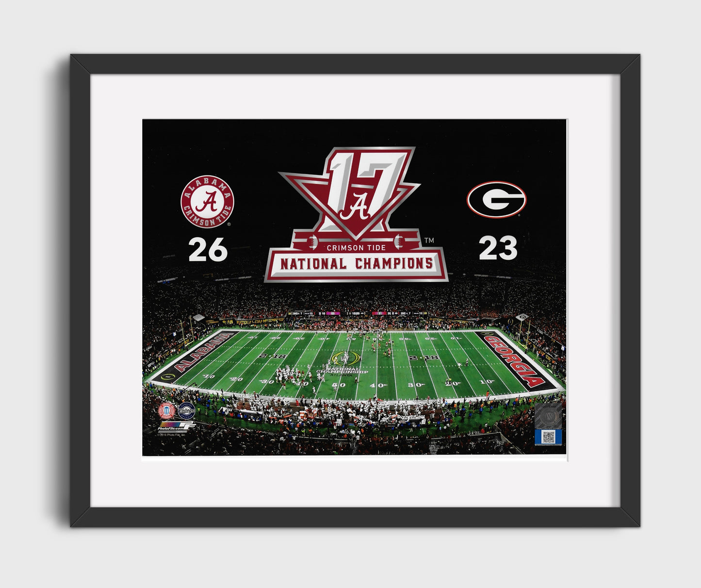 Alabama Football 2017 National Championship Scoreboard Victory College Football Wall Art 16x20 Gallery Frame wall art print – College Football decor