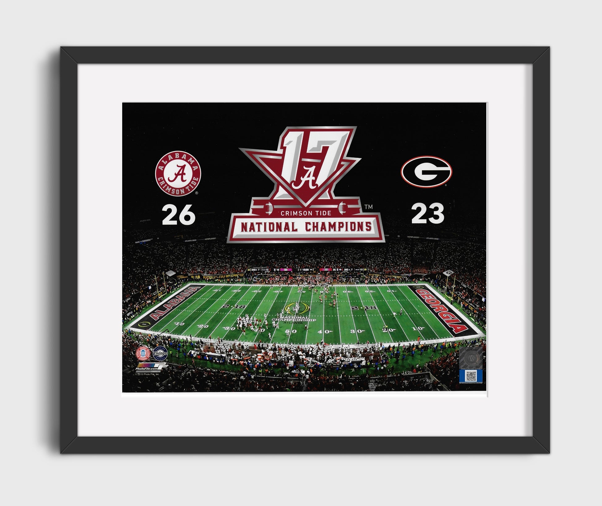 Alabama Football 2017 National Championship Scoreboard Victory College Football Wall Art 16x20 Gallery Frame wall art print – College Football decor