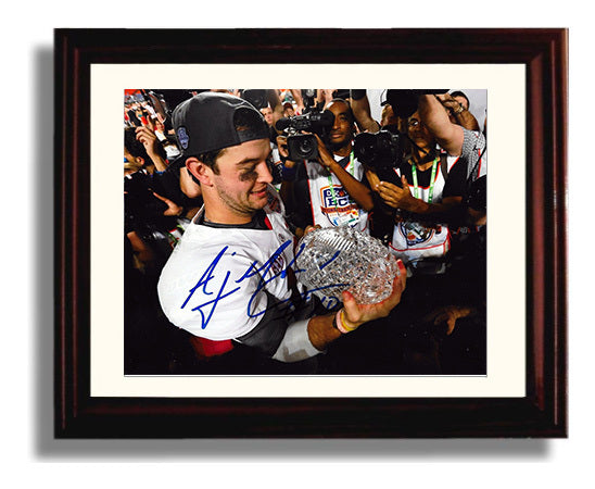 Alabama Football AJ McCarron Championship Trophy Hold College Football Wall Art 8x10 Beveled Frame wall art print – College Football decor