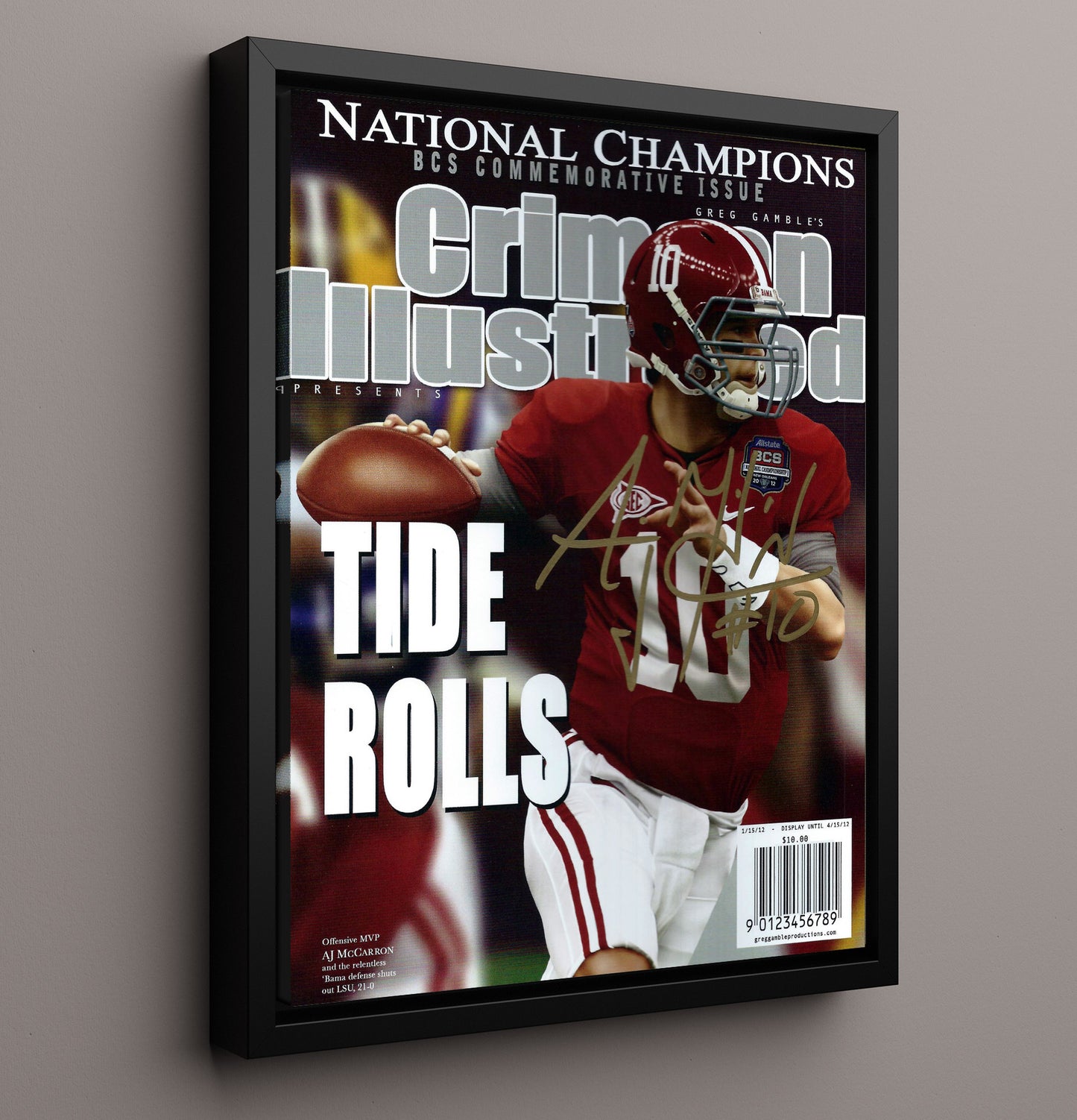 Alabama Football AJ McCarron BCS Championship Passing 2012 SI Cover College Football Wall Art 16x20 Framed Canvas wall art print – College Football decor