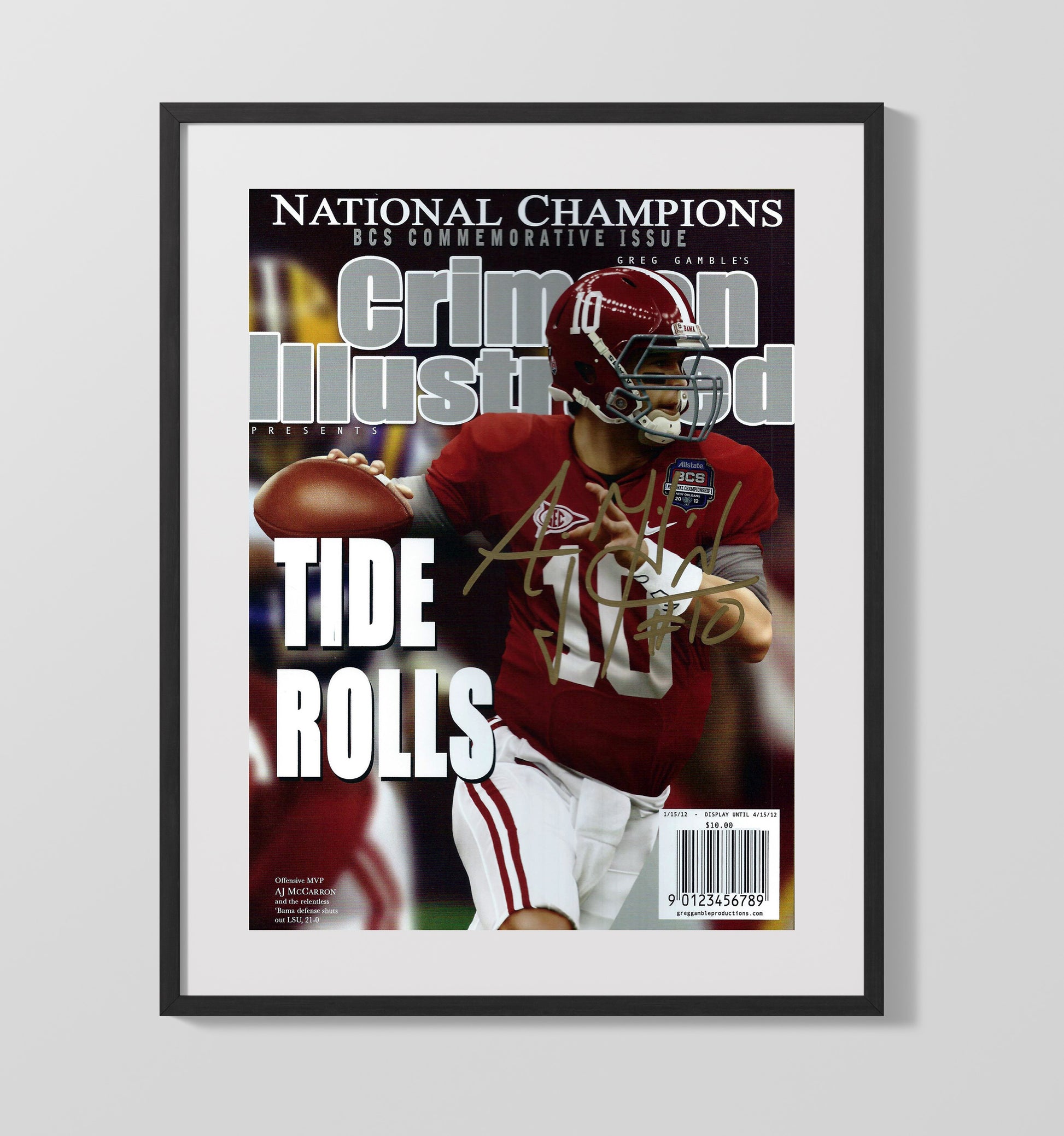 Alabama Football AJ McCarron BCS Championship Passing 2012 SI Cover College Football Wall Art 16x20 Gallery Frame wall art print – College Football decor