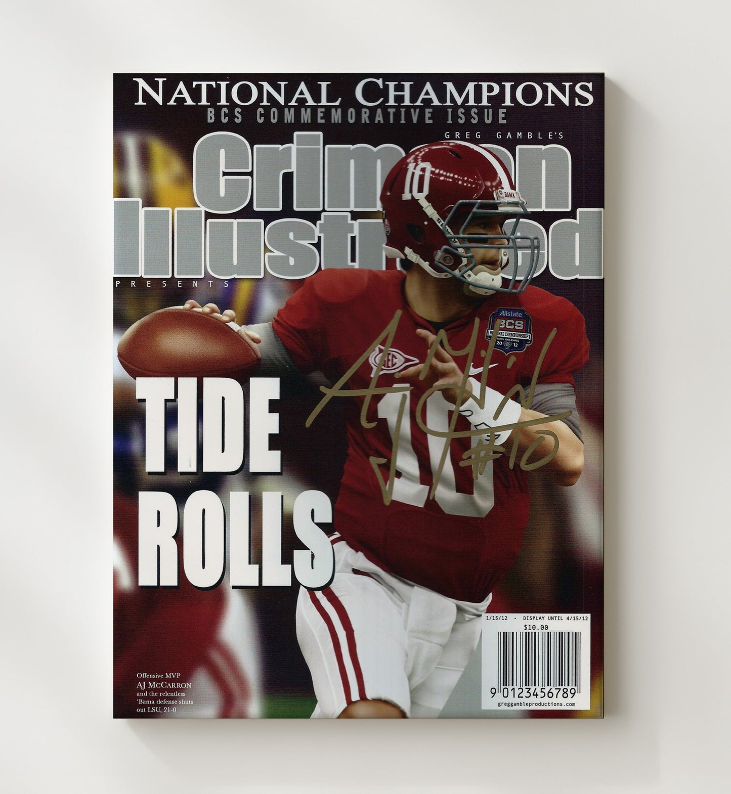 Alabama Football - AJ McCarron BCS Championship Passing 2012 SI Cover 8x10 Canvas college football wall art