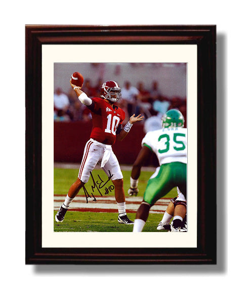 Alabama Football AJ McCarron Pocket Command Throw College Football Wall Art 8x10 Beveled Frame wall art print – College Football decor