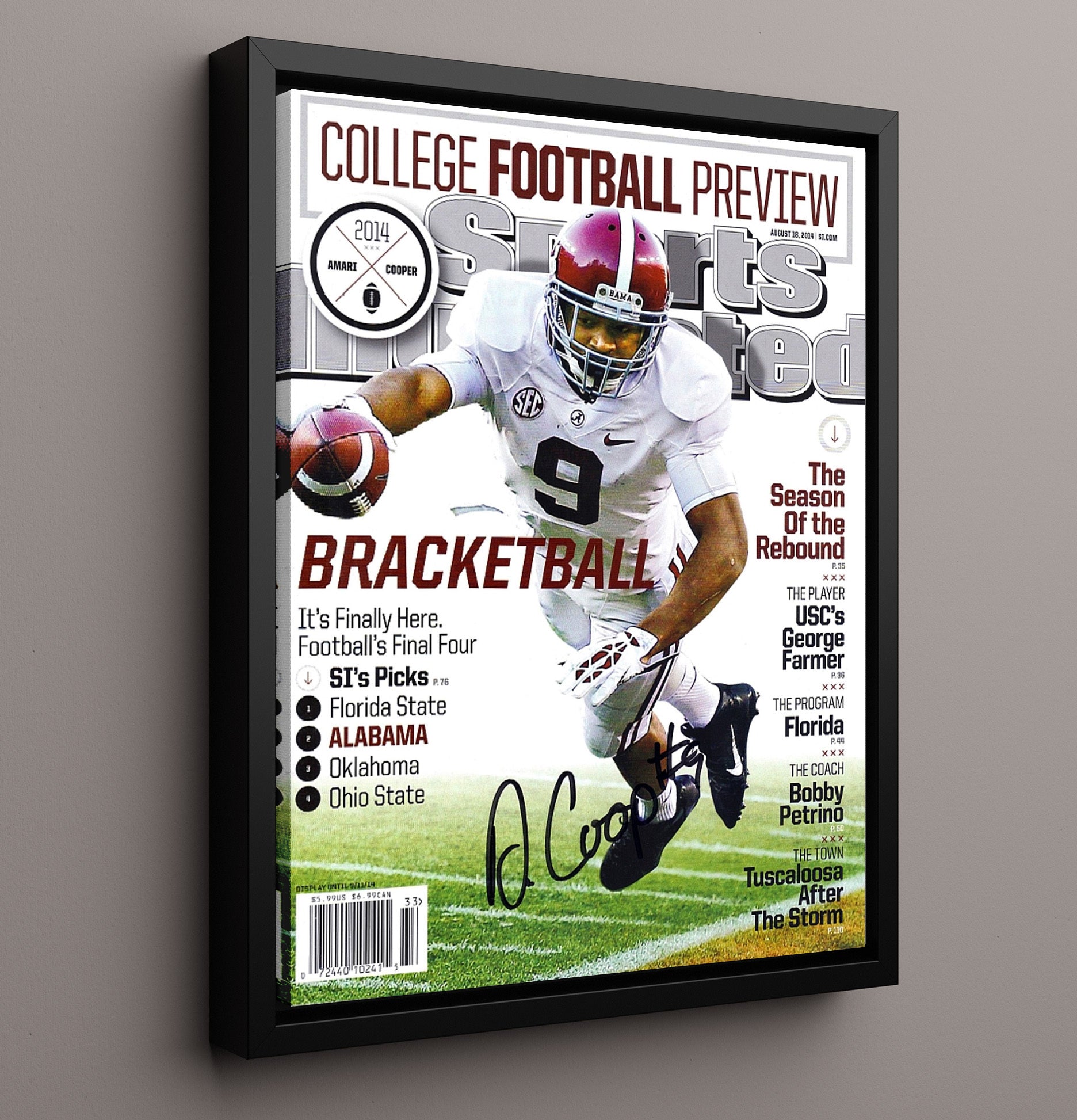 Alabama Football Amari Cooper SI Cover Heisman Contender Feature College Football Wall Art 16x20 Framed Canvas wall art print – College Football decor