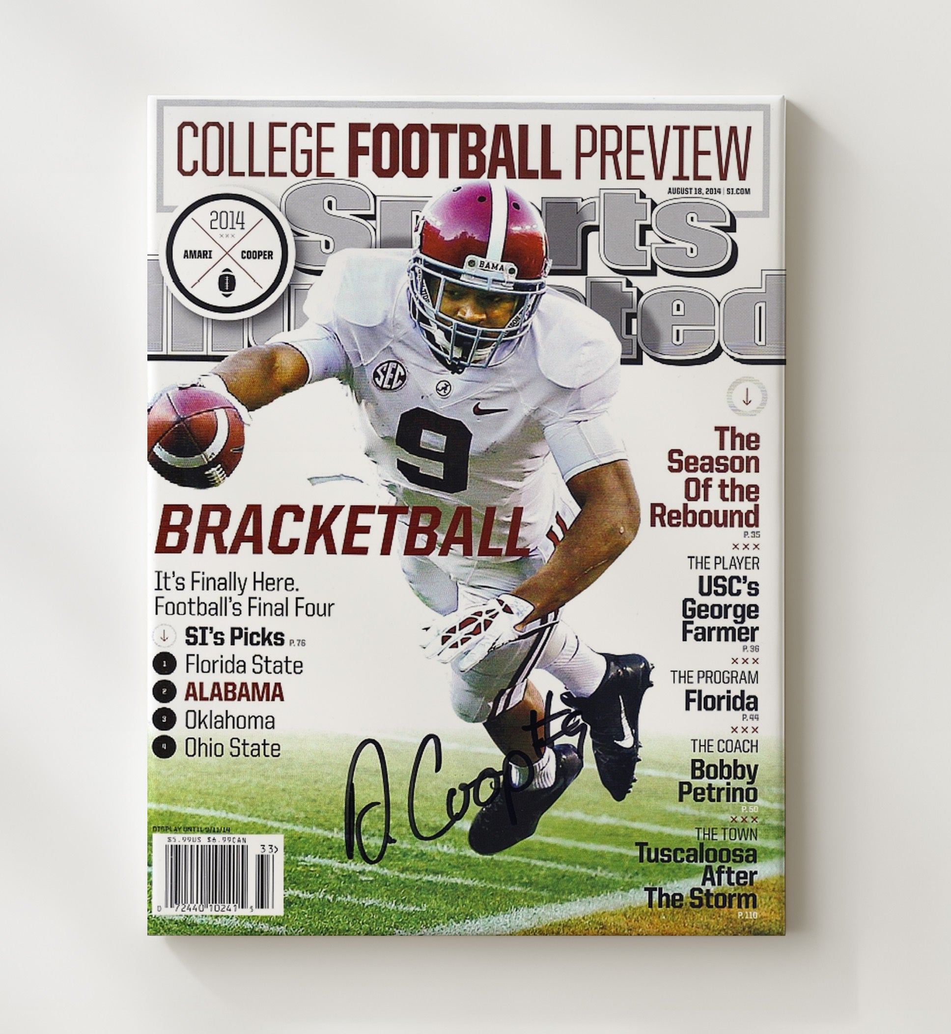 Alabama Football - Amari Cooper SI Cover Heisman Contender Feature 8x10 Canvas college football wall art