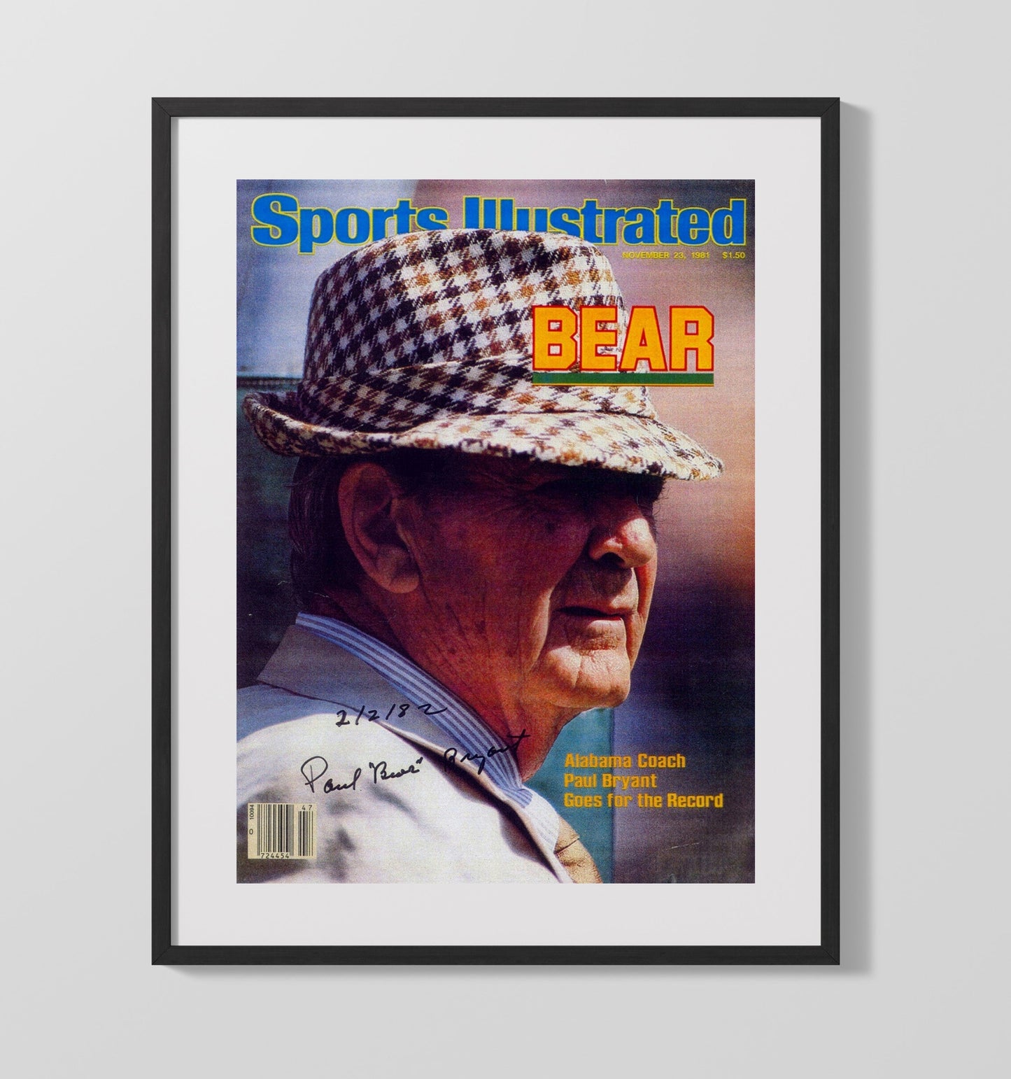 Alabama Football - Bear Bryant - Record Chase 8x10 Gallery Frame college football wall art