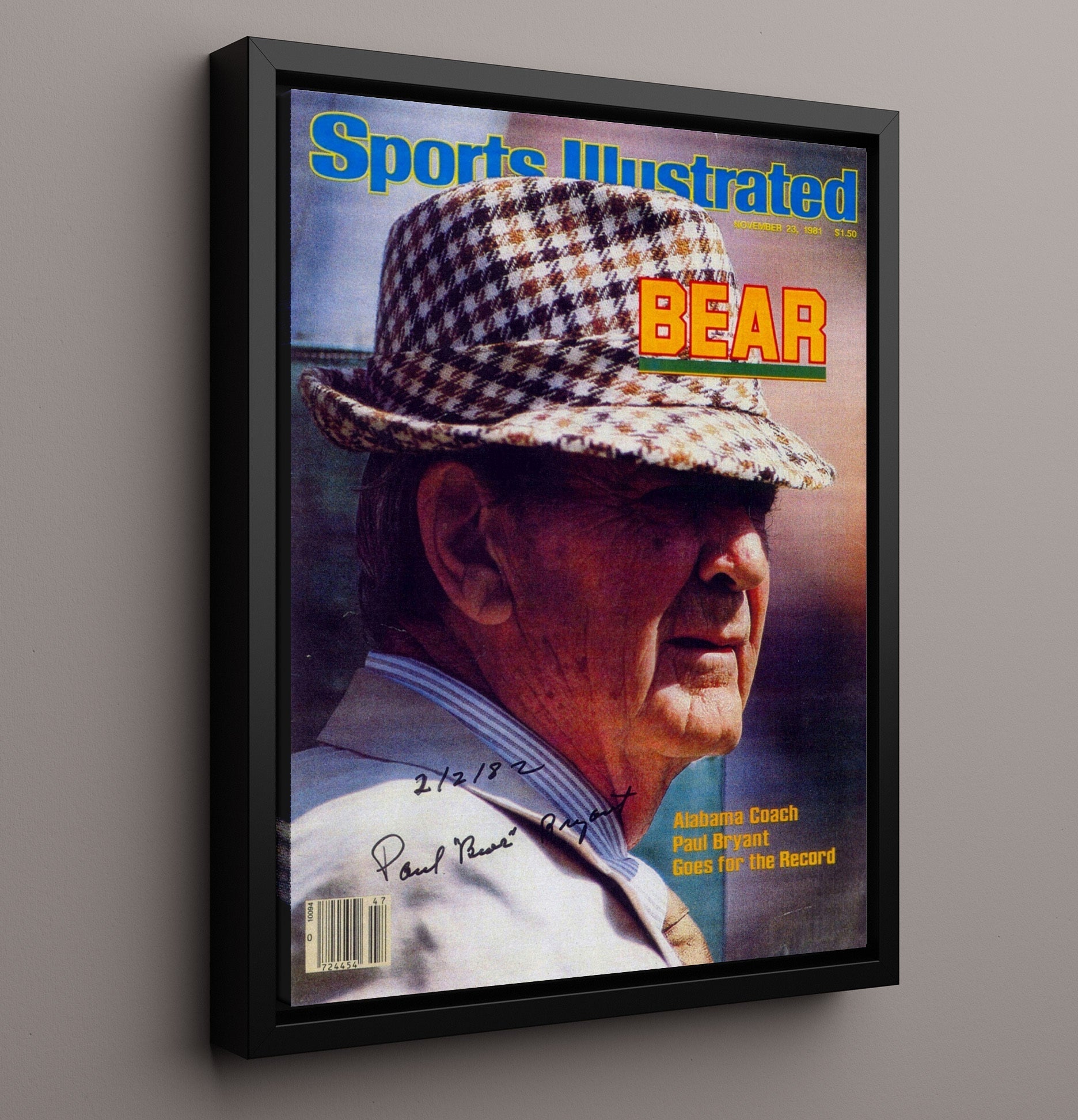 Alabama Football - Bear Bryant - Record Chase 8x10 Framed Canvas college football wall art