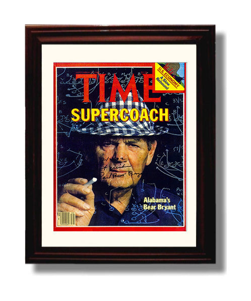 Alabama Football Bear Bryant Super Coach TIME Cover College Football Wall Art 8x10 Beveled Frame wall art print – College Football decor
