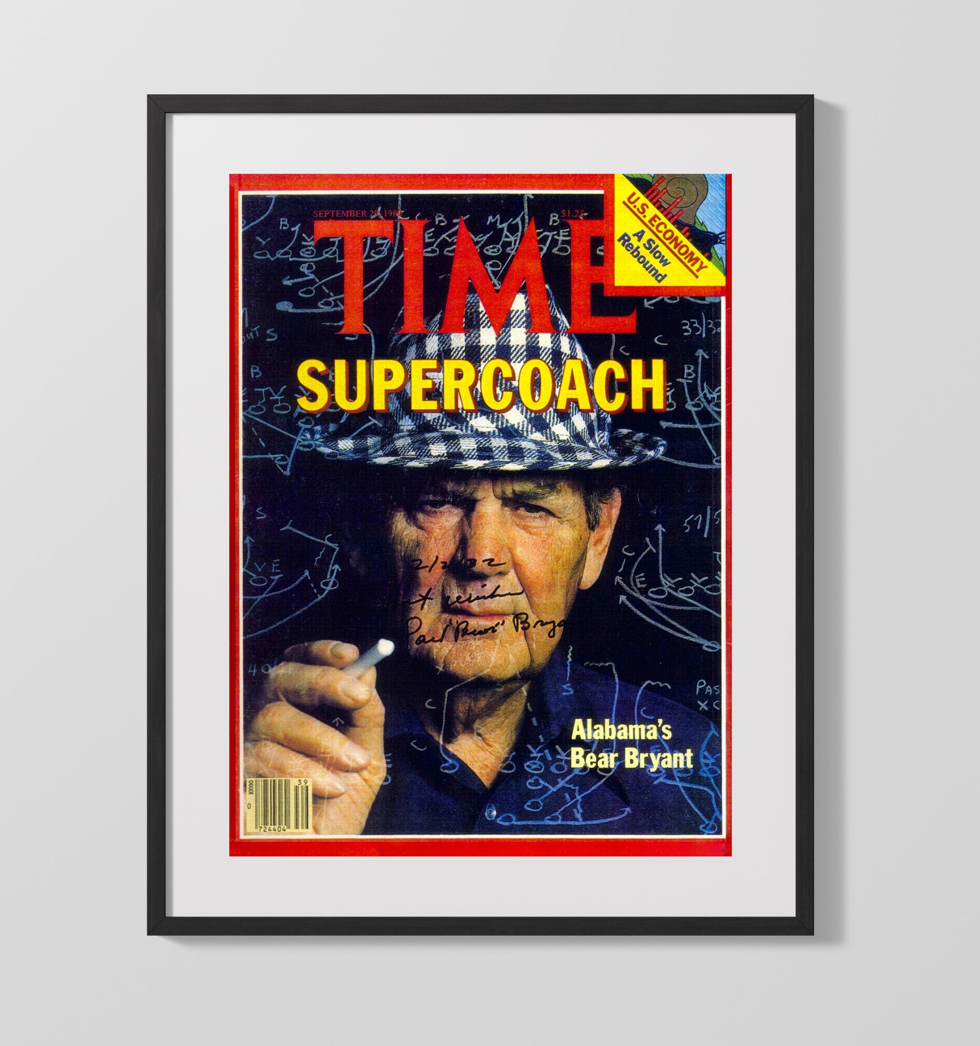 Alabama Football Bear Bryant Super Coach TIME Cover College Football Wall Art 16x20 Gallery Frame wall art print – College Football decor