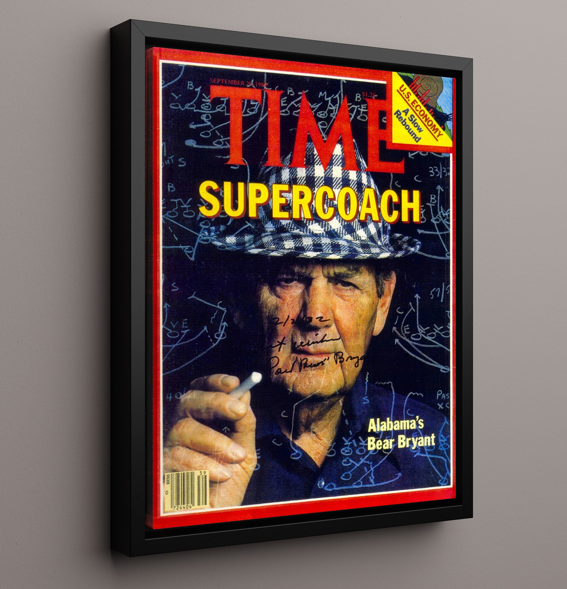 Alabama Football Bear Bryant Super Coach TIME Cover College Football Wall Art 16x20 Framed Canvas wall art print – College Football decor