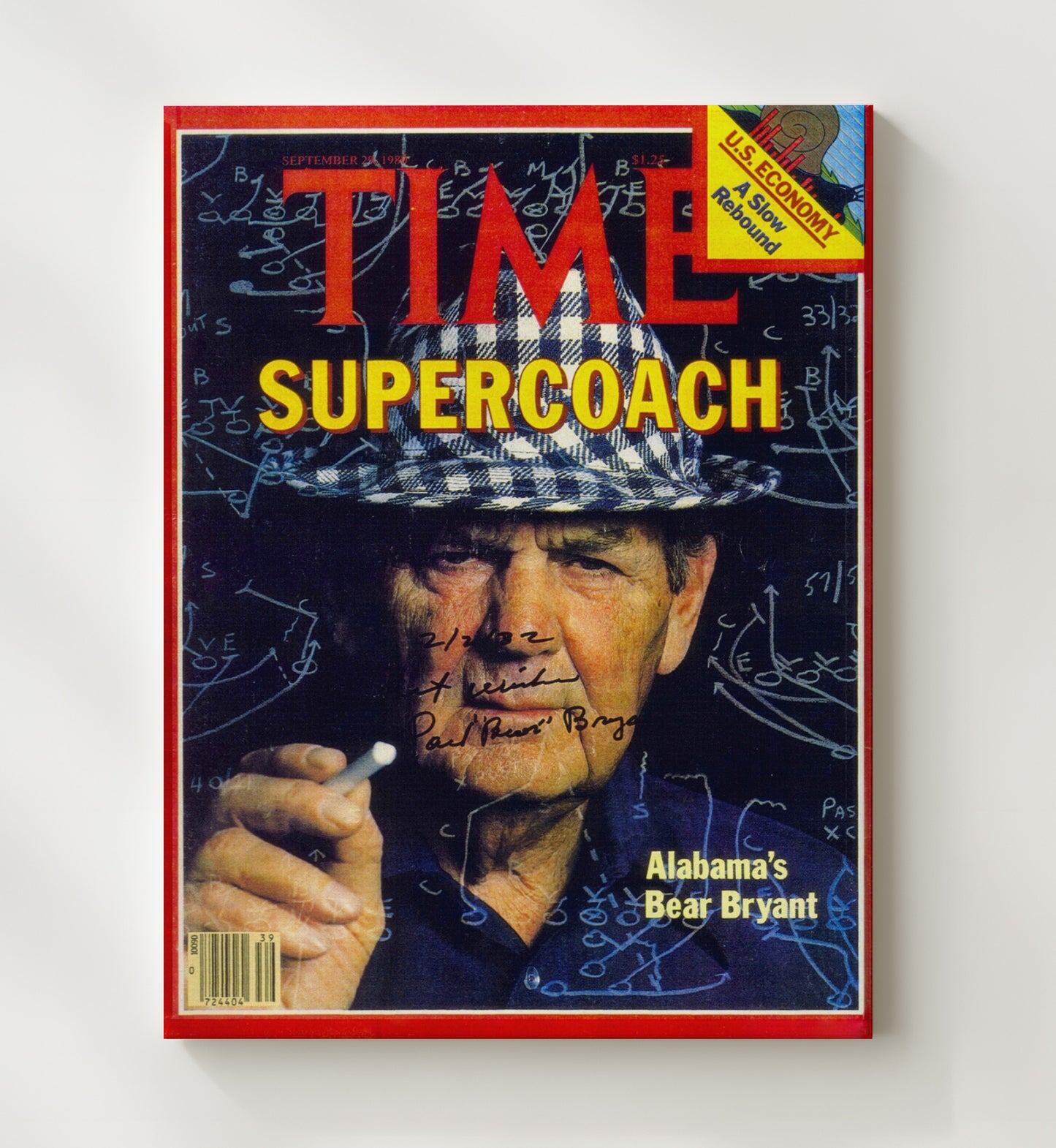 Alabama Football Bear Bryant Super Coach TIME Cover College Football Wall Art 20x24 Canvas wall art print – College Football decor