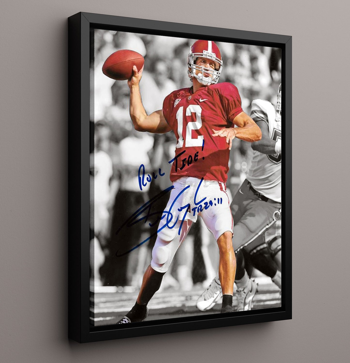 Alabama Football Brodie Croyle Mid Pass Crimson Focus College Football Wall Art 16x20 Framed Canvas wall art print – College Football decor