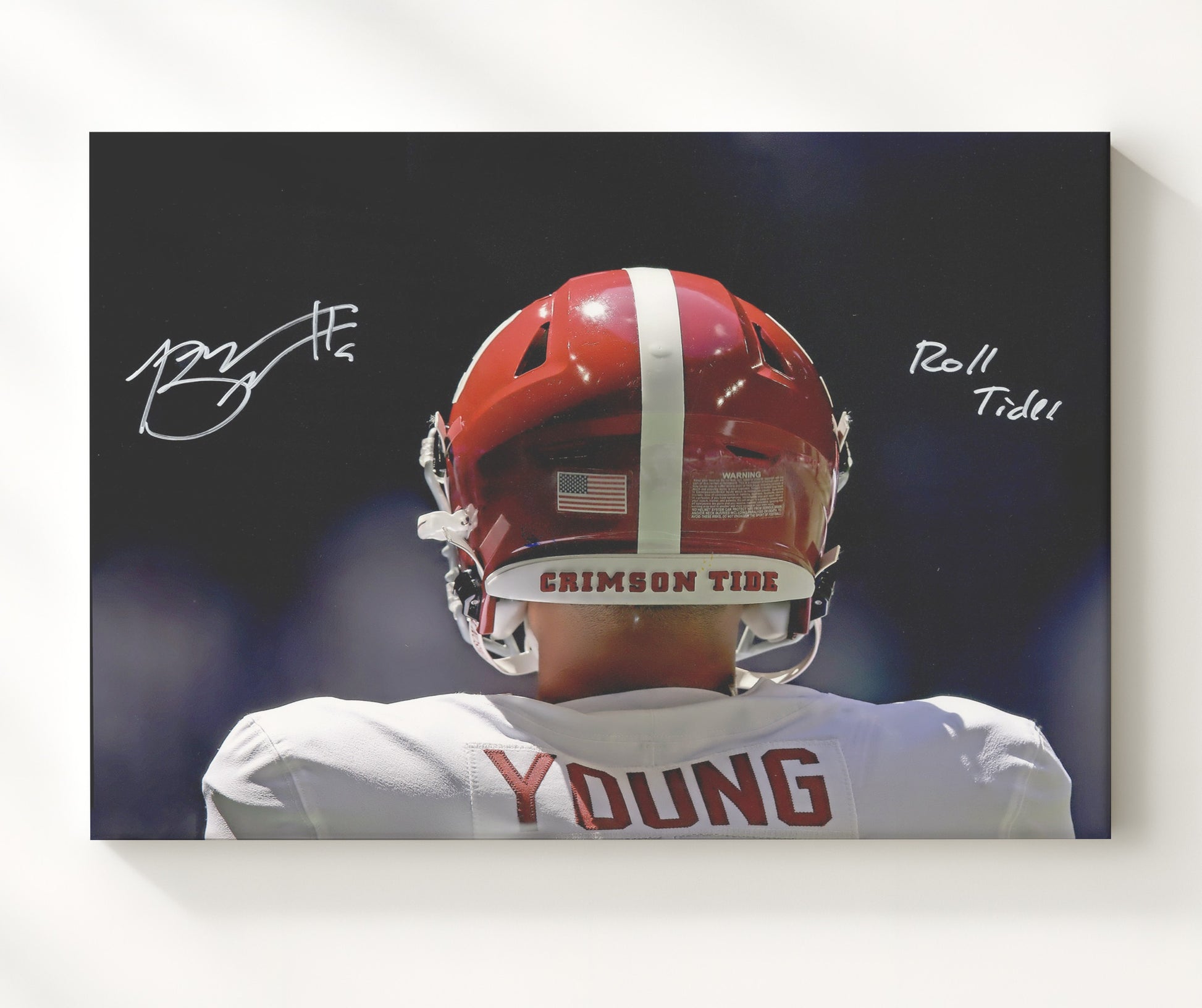 Alabama Football Bryce Young Heisman Pose Spotlight College Football Wall Art 20x24 Canvas wall art print – College Football decor