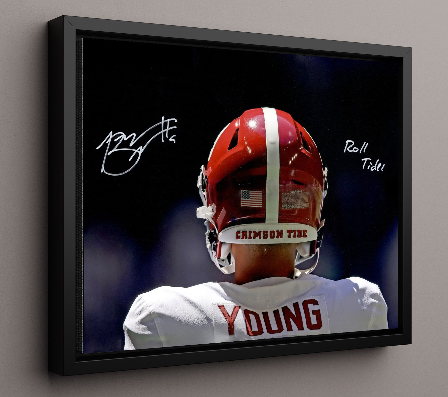 Alabama Football Bryce Young Heisman Pose Spotlight College Football Wall Art 16x20 Framed Canvas wall art print – College Football decor