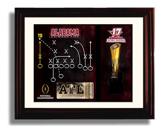 Alabama Football Championship Play Diagram Game Winning Touchdown Concept College Football 8x10 Beveled Frame wall art print – College Football decor