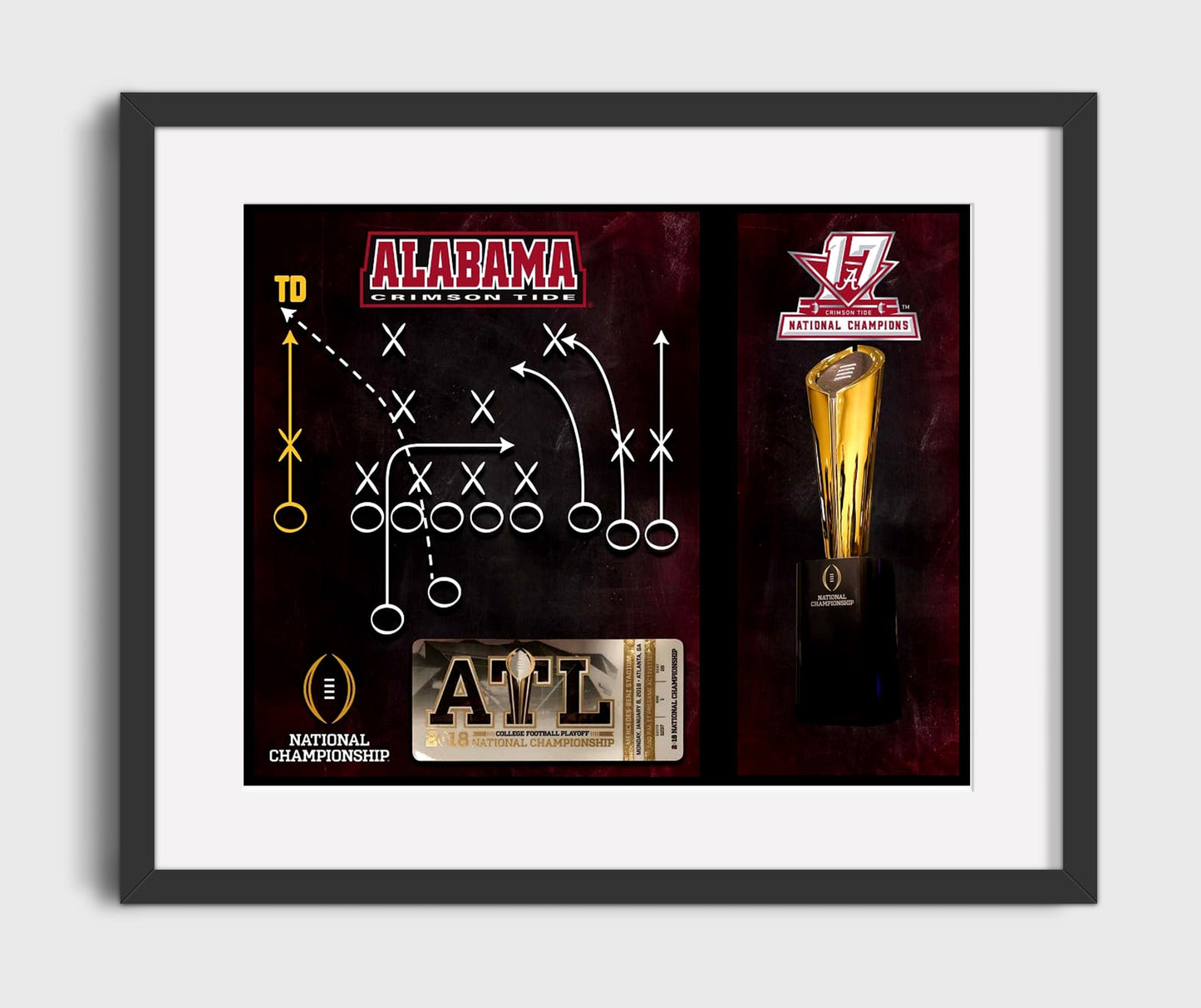 Alabama Football - Championship Play Diagram Game Winning Touchdown Concept 8x10 Gallery Frame college football wall art