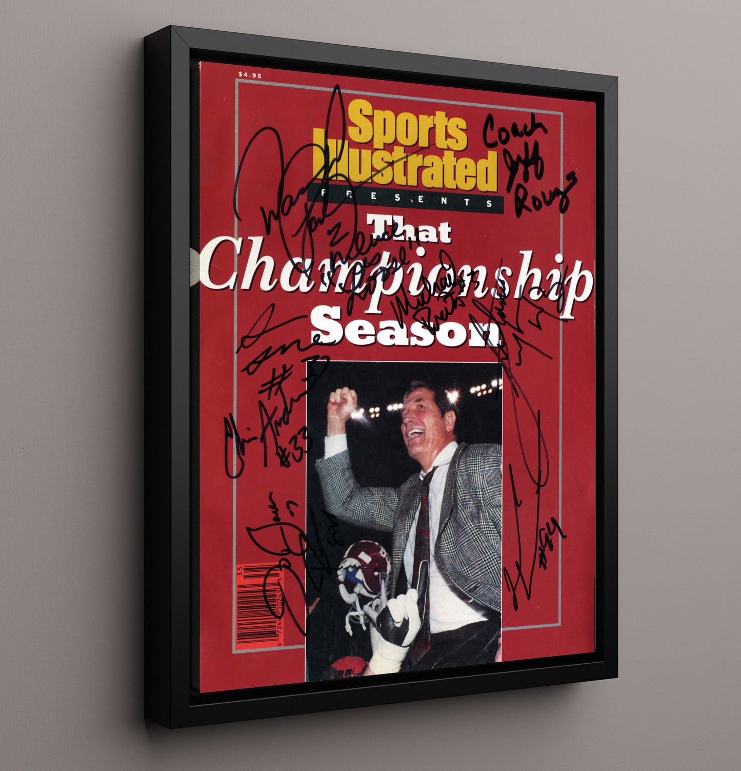 Alabama Football Championship Season Legacy Team Signed 1992 SI Cover College Football Wall Art 16x20 Framed Canvas wall art print – College Football decor