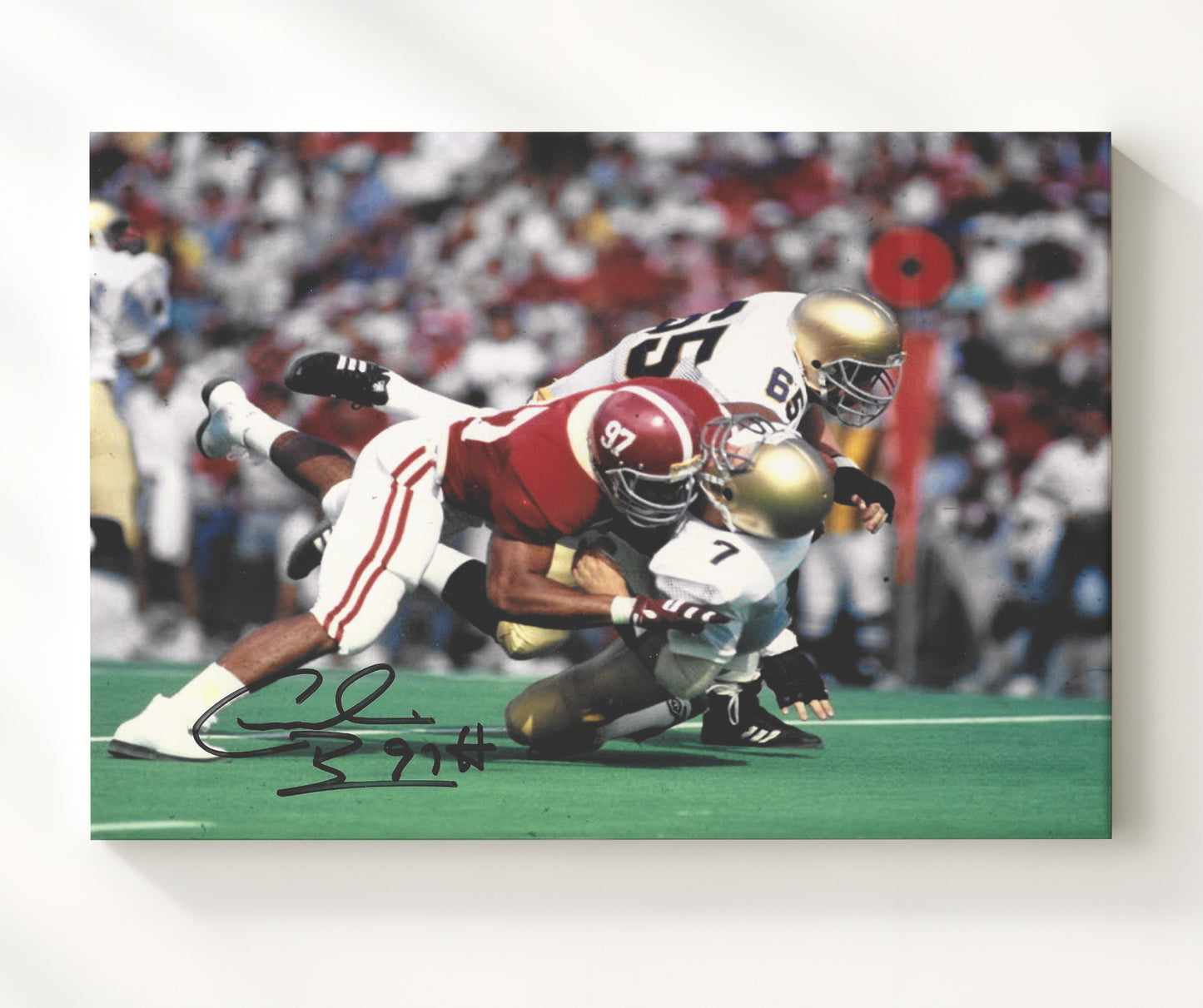 Alabama Football Cornelius Bennett Backfield Sack Pressure College Football Wall Art 20x24 Canvas wall art print – College Football decor