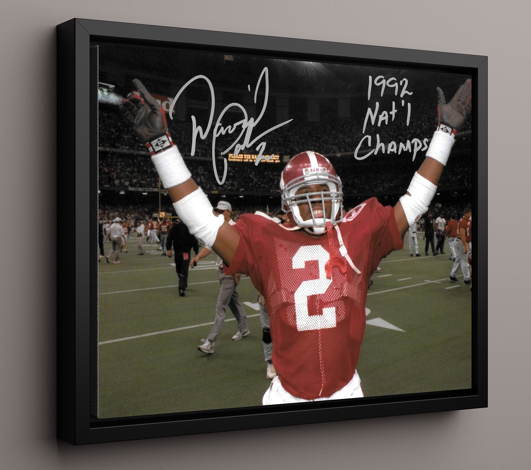 Alabama Football David Palmer Arms Raised 1992 Championship Celebration College Football Wall 16x20 Framed Canvas wall art print – College Football decor