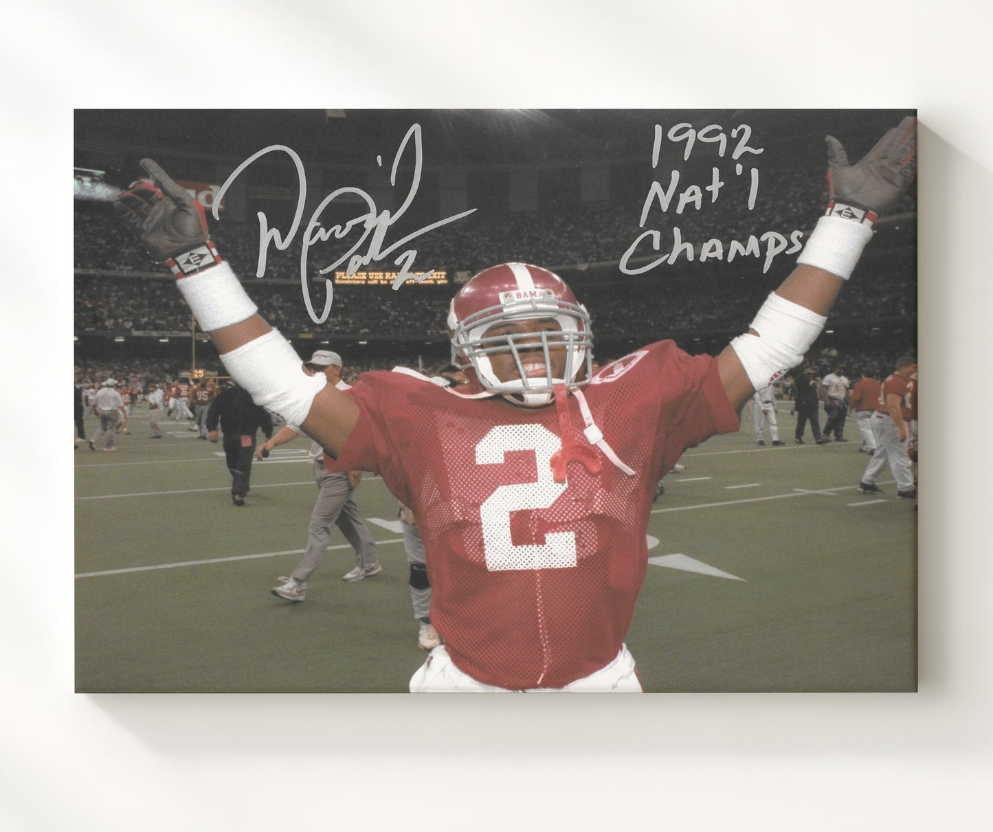 Alabama Football David Palmer Arms Raised 1992 Championship Celebration College Football Wall 20x24 Canvas wall art print – College Football decor