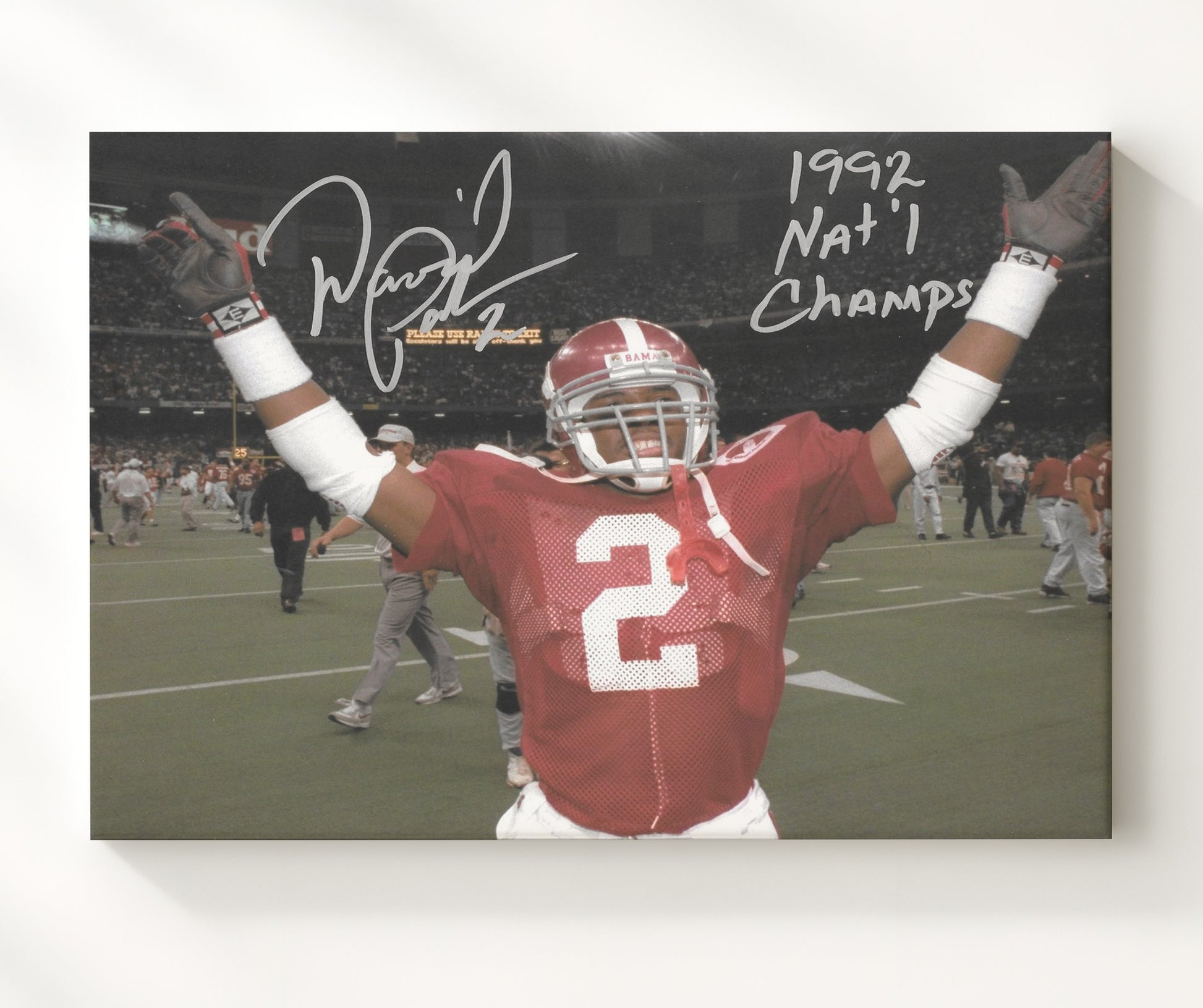 Alabama Football David Palmer Arms Raised 1992 Championship Celebration College Football Wall 20x24 Canvas wall art print – College Football decor