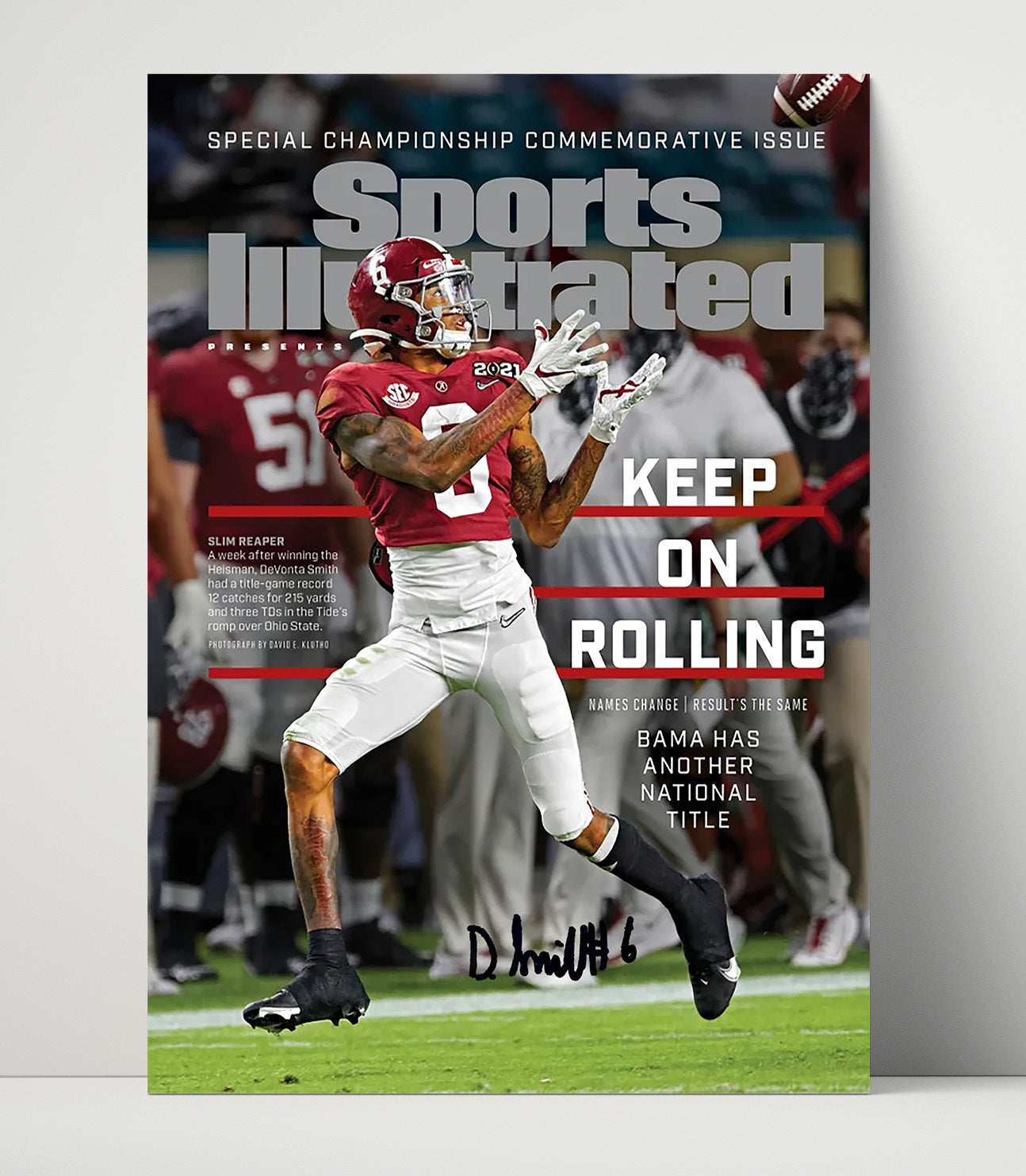 Alabama Football DeVonta Smith Champs Slim Reaper Shines College Football Wall Art 16x20 Unframed Print wall art print – College Football decor