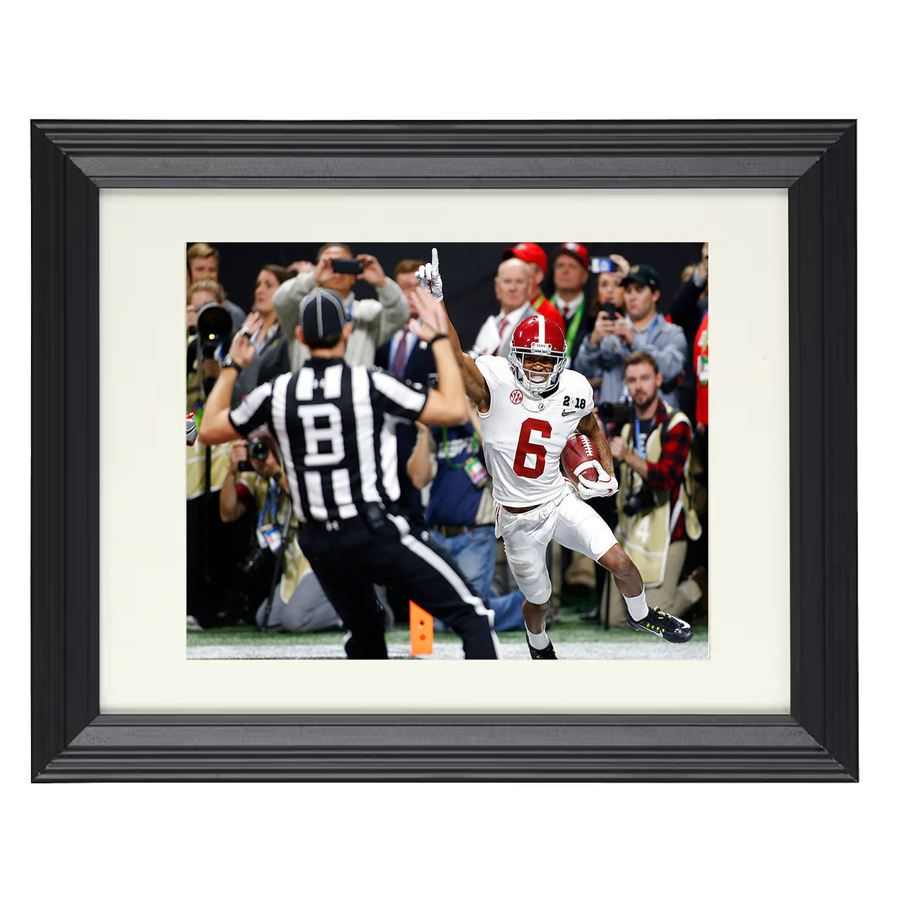 Alabama Football DeVonta Smith End Zone Signal vs Official 8x10 black beveled frame college football wall art