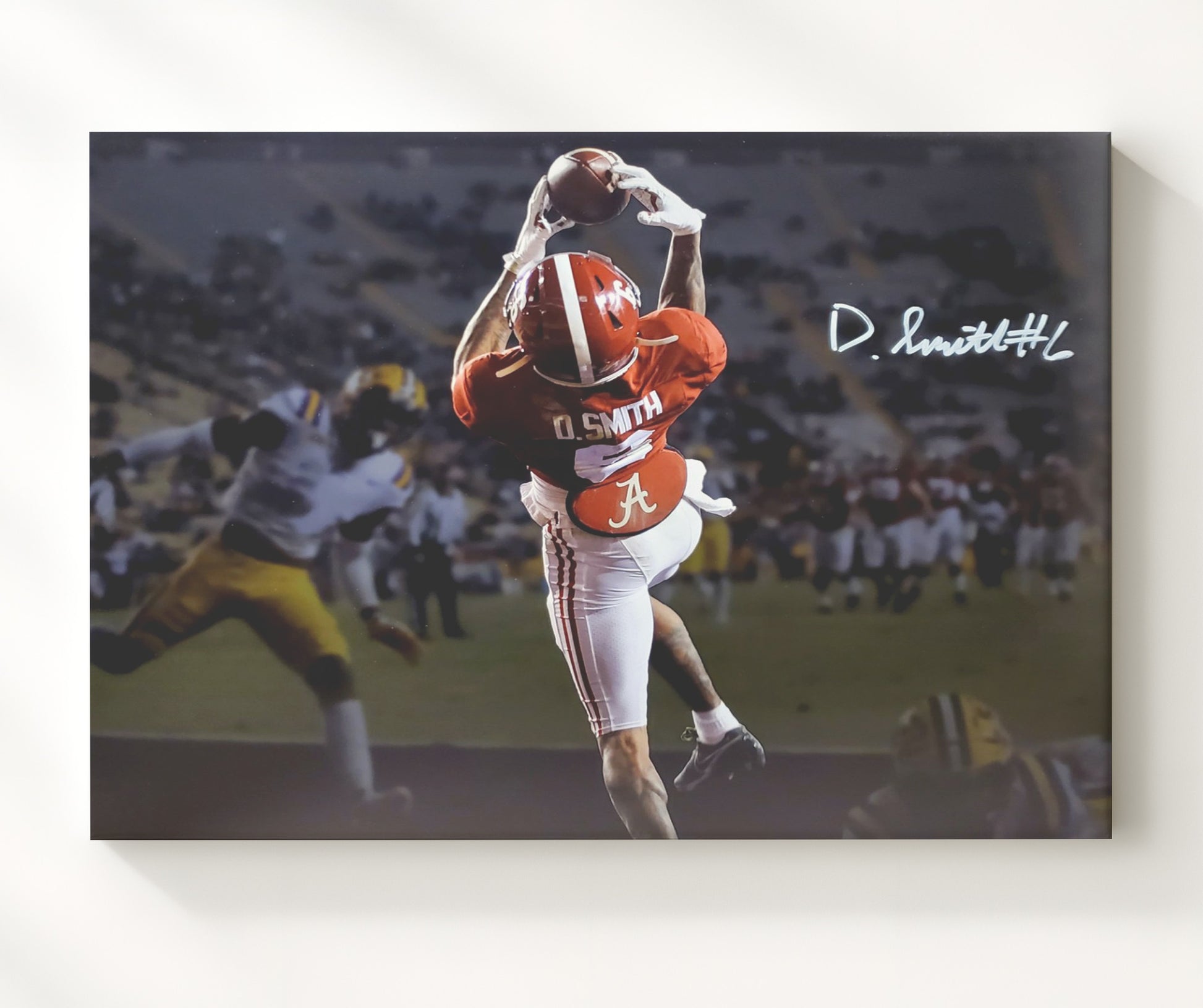 Alabama Football DeVonta Smith Heisman Season Touchdown Catch College Football Wall Art 20x24 Canvas wall art print – College Football decor