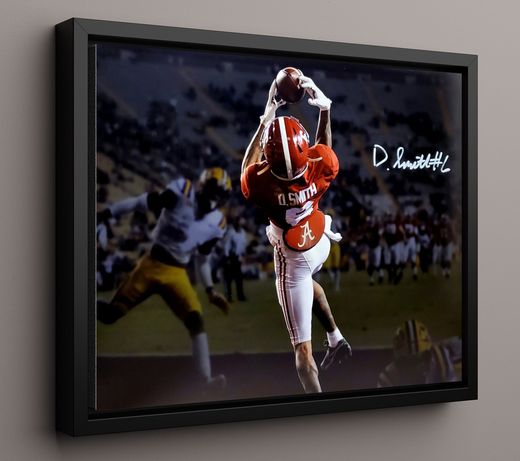 Alabama Football - DeVonta Smith Heisman Season Touchdown Catch 8x10 Framed Canvas college football wall art