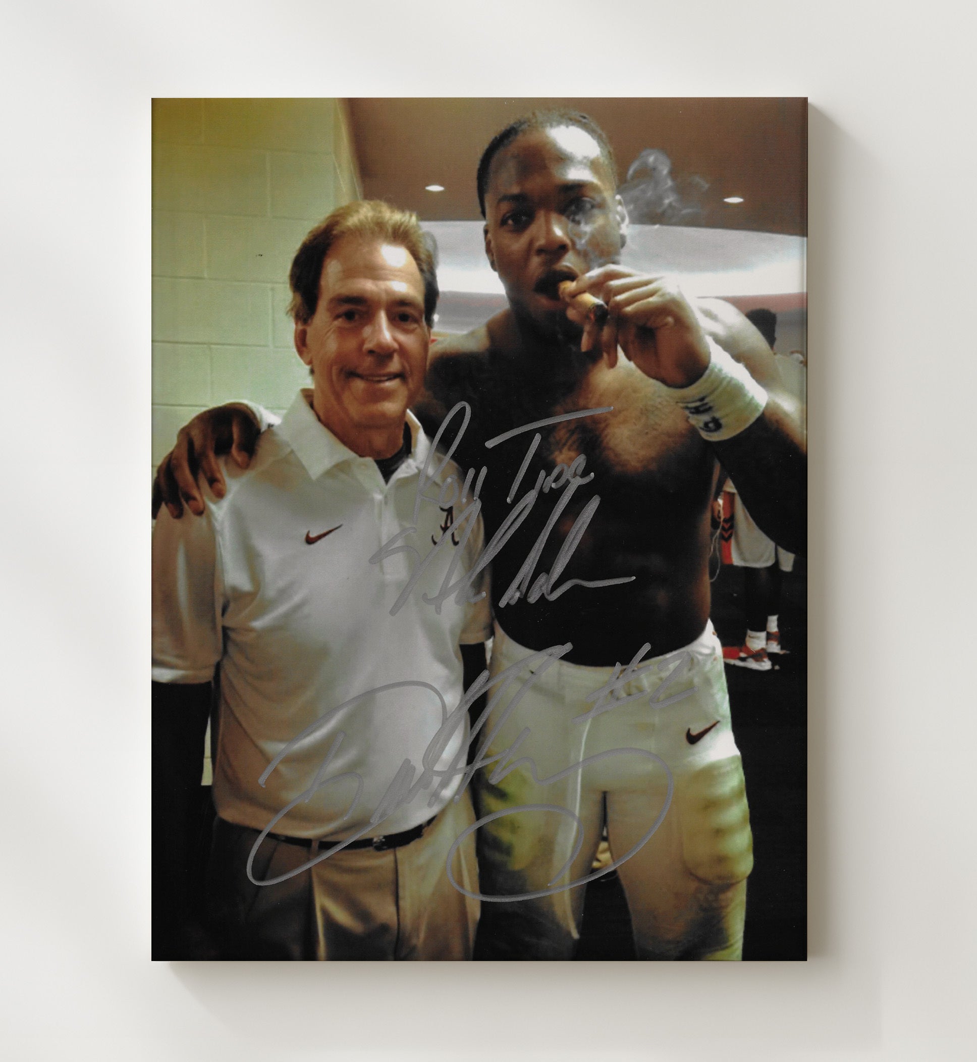Alabama Football Derrick Henry and Nick Saban Victory Smoke College Football Wall Art 20x24 Canvas wall art print – College Football decor