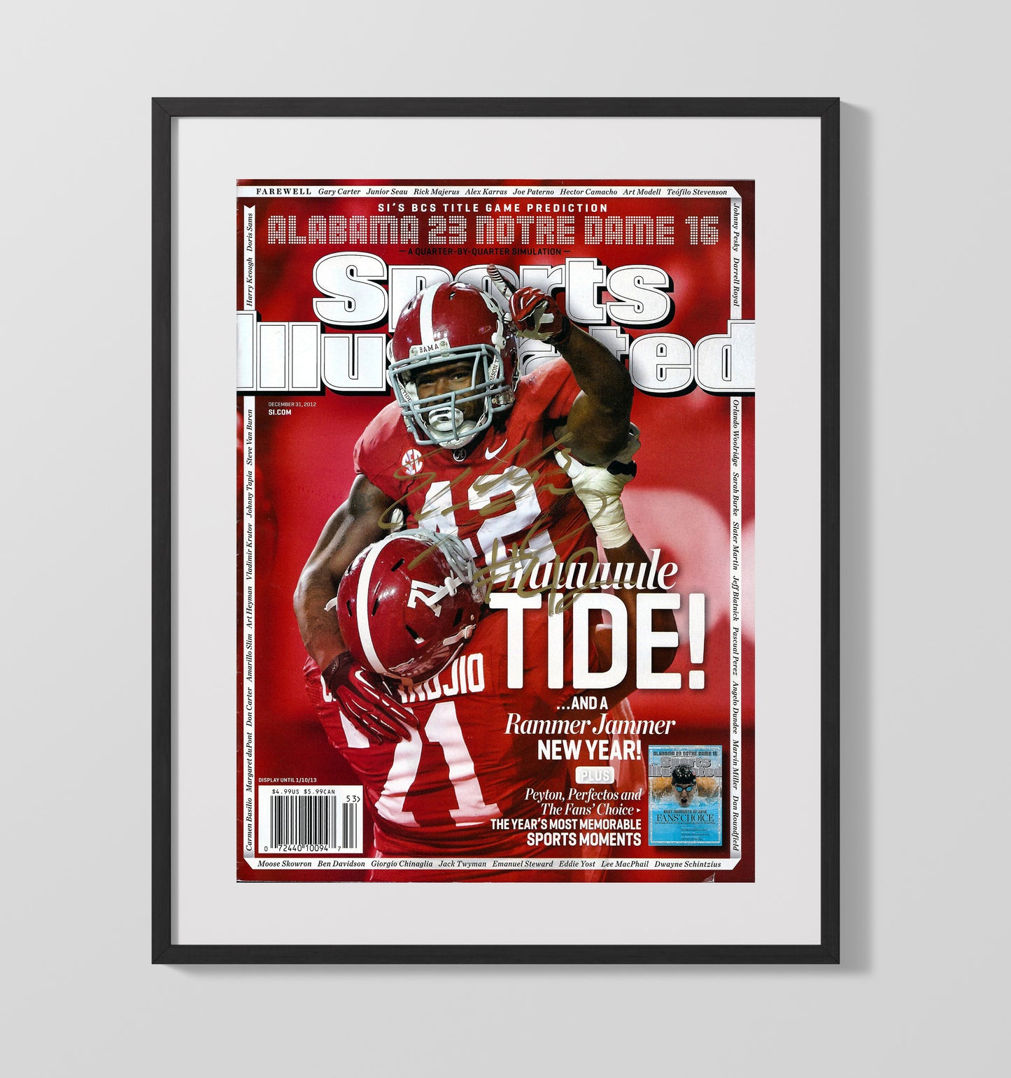 Alabama Football Eddie Lacy Yule Tide Power Run 2012 SI Cover College Football Wall Art 16x20 Gallery Frame wall art print – College Football decor