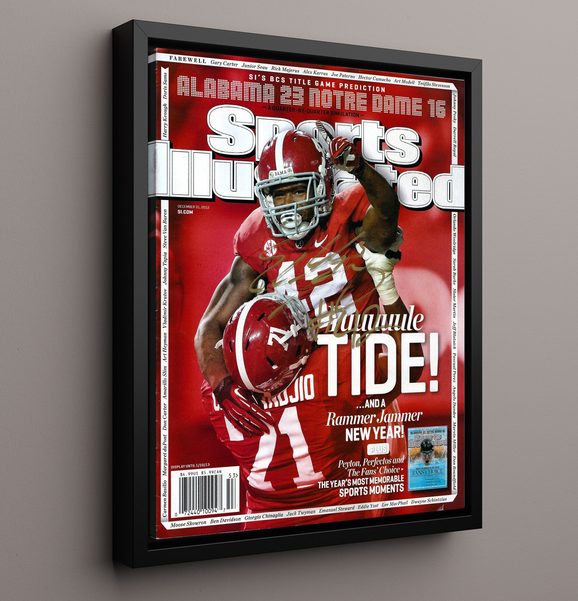 Alabama Football Eddie Lacy Yule Tide Power Run 2012 SI Cover College Football Wall Art 16x20 Framed Canvas wall art print – College Football decor