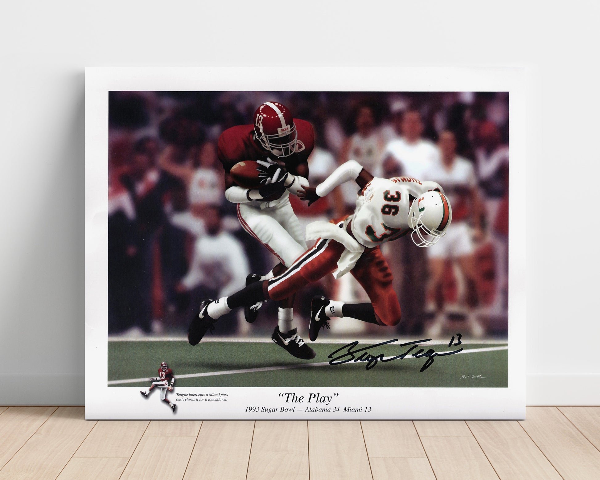 Alabama Football George Teague Interception Return The Play College Football Wall Art 16x20 Unframed Print wall art print – College Football decor