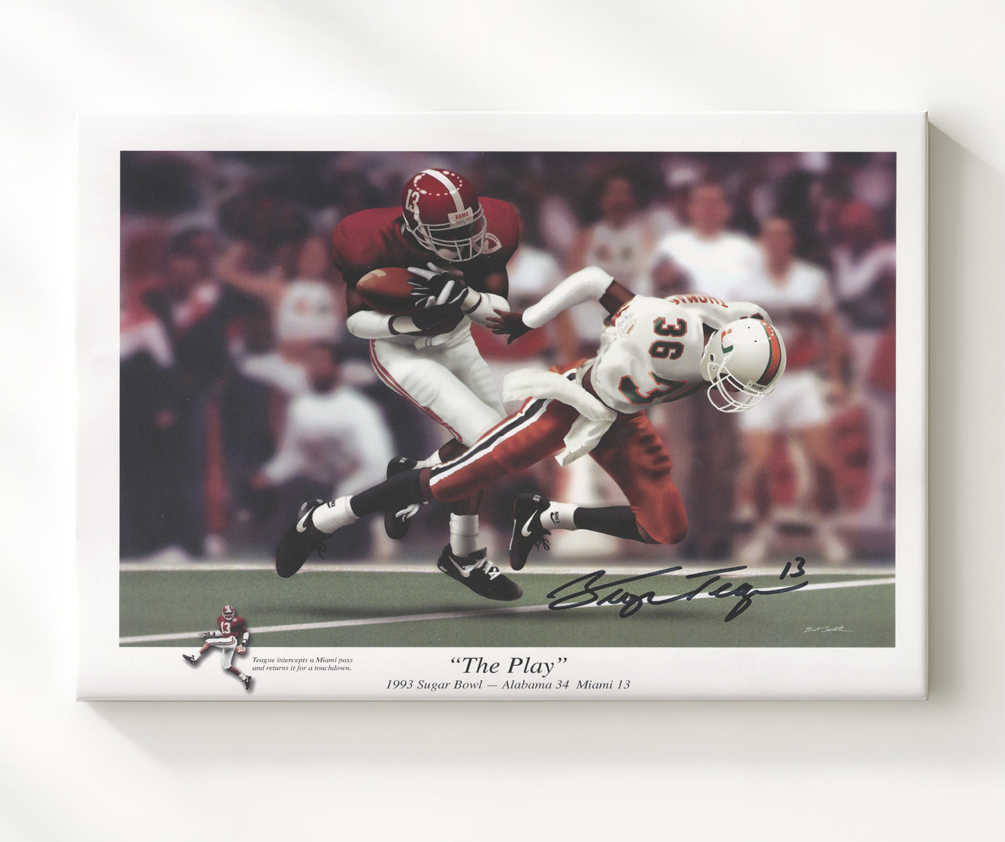 Alabama Football George Teague Interception Return The Play College Football Wall Art 20x24 Canvas wall art print – College Football decor