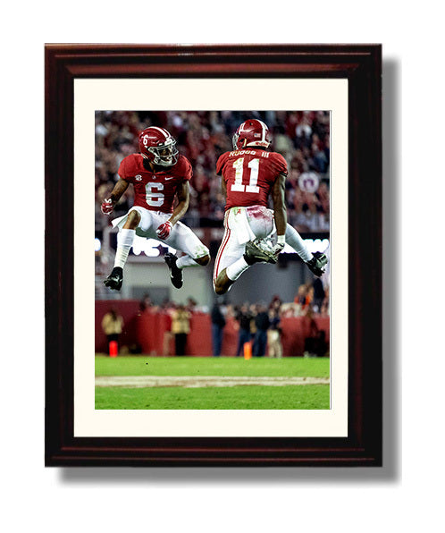 Alabama Football Henry Ruggs and DeVonta Smith Midair Celebration College Football Wall Art 8x10 Beveled Frame wall art print – College Football decor