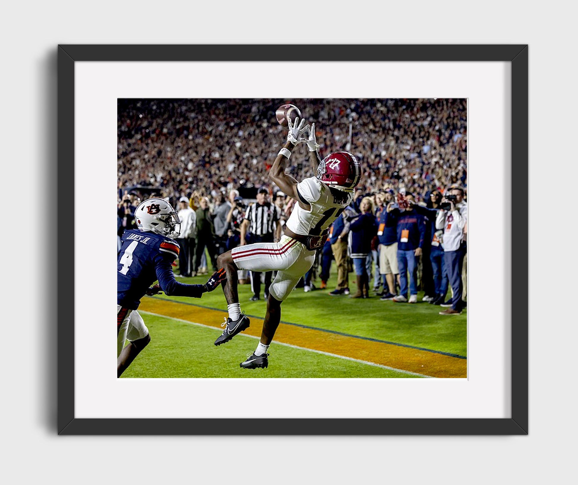 Alabama Football Isaiah Bond Game Winning TD Iron Bowl College Football Wall Art 16x20 Gallery Frame wall art print – College Football decor