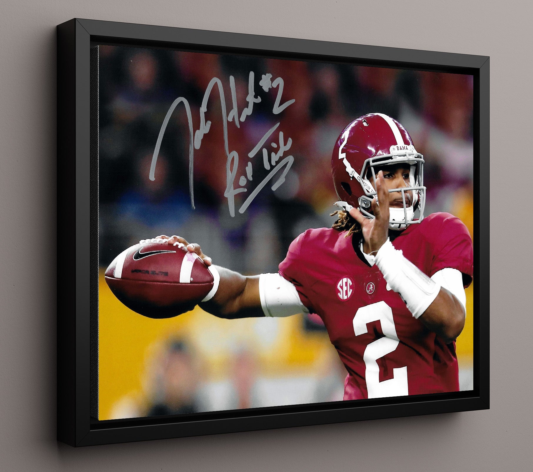 Alabama Football - Jalen Hurts Dropback Pass Commanding Pocket 8x10 Framed Canvas college football wall art