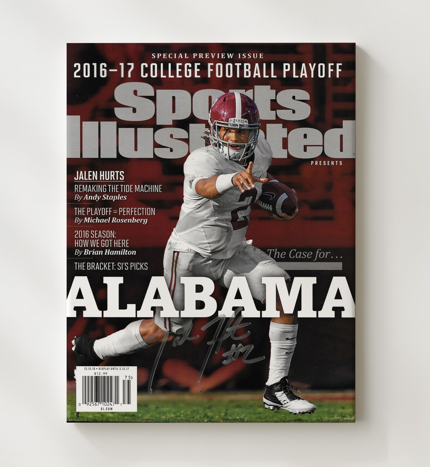Alabama Football Jalen Hurts Playoff Command Run 2016 SI Cover College Football Wall Art 20x24 Canvas wall art print – College Football decor