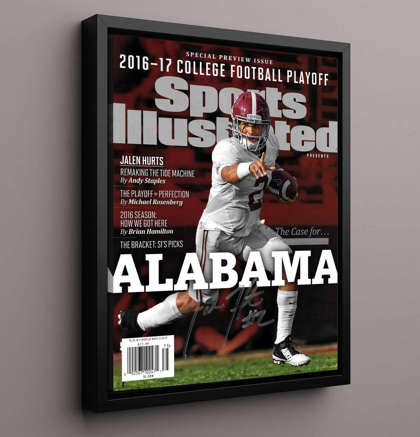 Alabama Football Jalen Hurts Playoff Command Run 2016 SI Cover College Football Wall Art 16x20 Framed Canvas wall art print – College Football decor