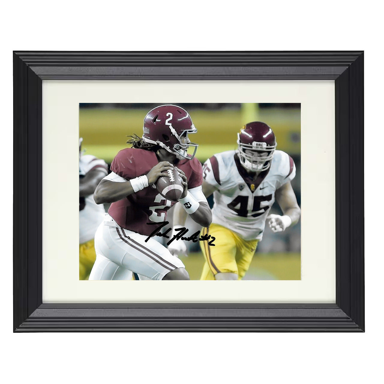 Alabama Football - Jalen Hurts Rollout Pass vs USC 8x10 Beveled Frame college football wall art