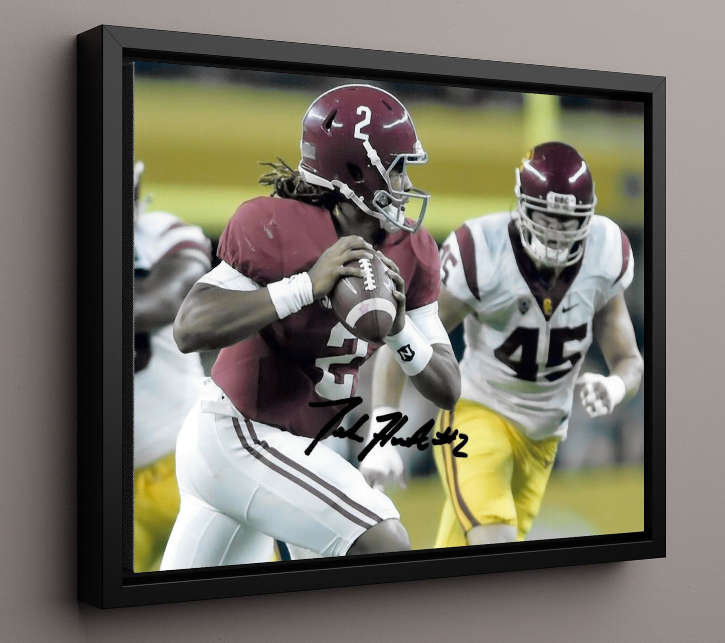 Alabama Football - Jalen Hurts Rollout Pass vs USC 8x10 Framed Canvas college football wall art