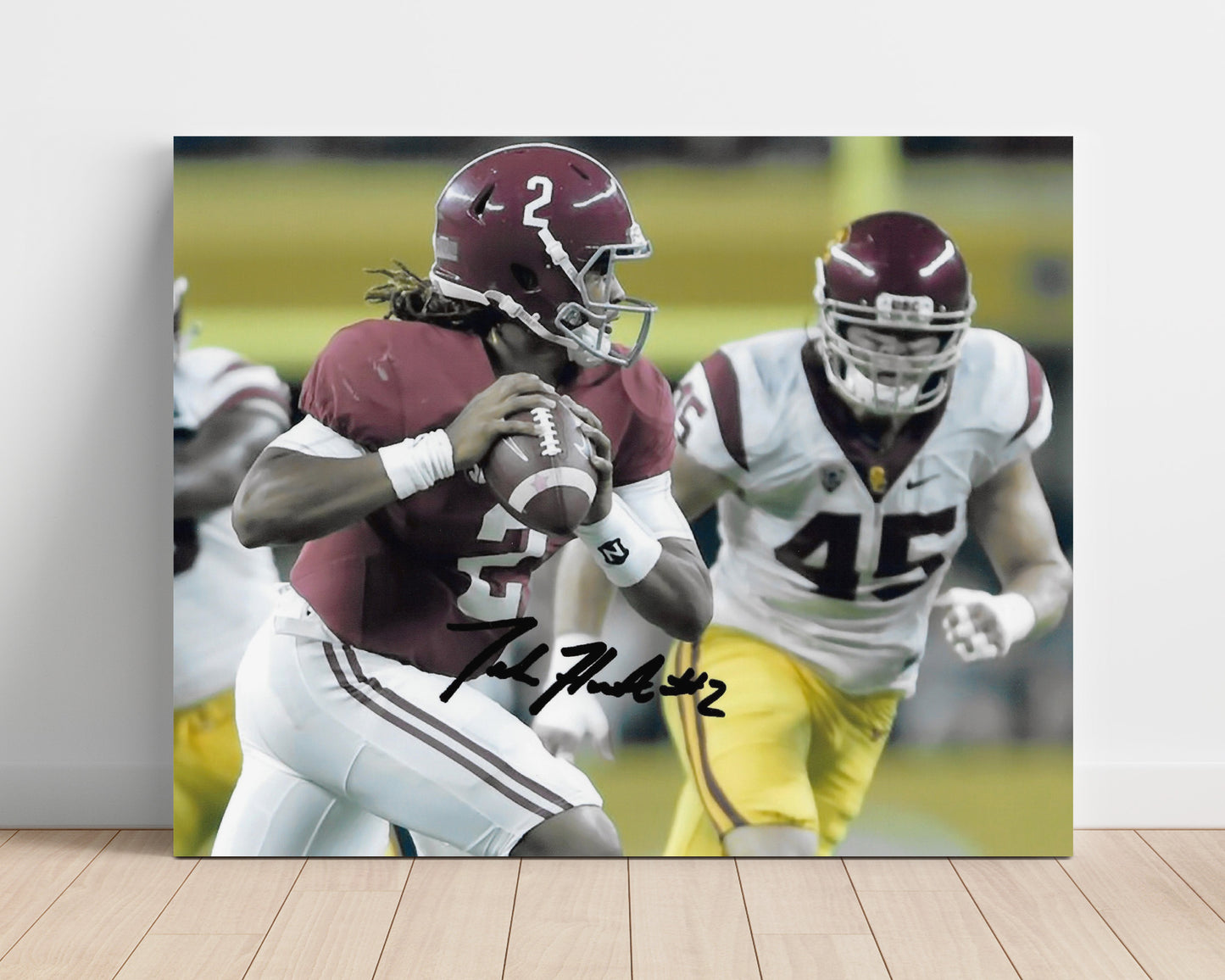 Alabama Football Jalen Hurts Rollout Pass vs USC College Football Wall Art 16x20 Unframed Print wall art print – College Football decor