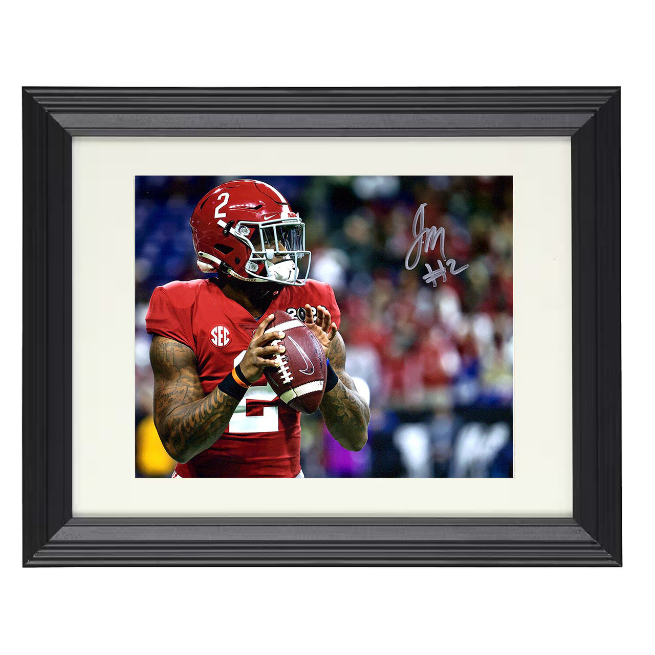 Alabama Football Jalen Milroe Pocket Setup Passing Motion 8x10 black beveled frame college football wall art