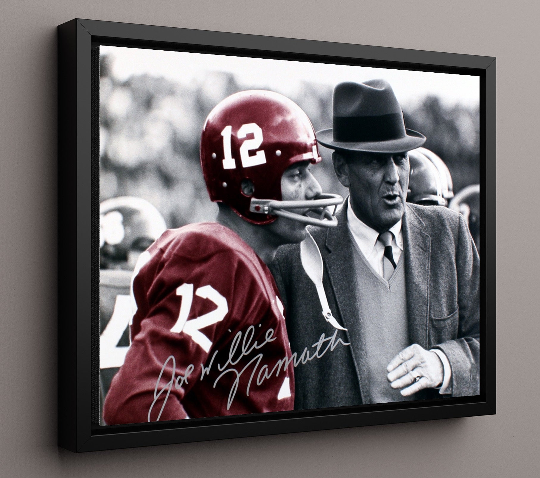 Alabama Football - Joe Namath and Bear Bryant Sideline Strategy Discussion 8x10 Framed Canvas college football wall art