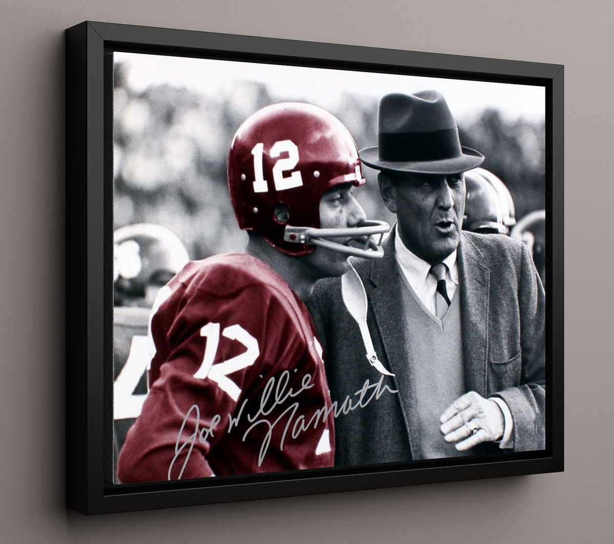 Alabama Football - Joe Namath and Bear Bryant Sideline Strategy Discussion 8x10 Framed Canvas college football wall art