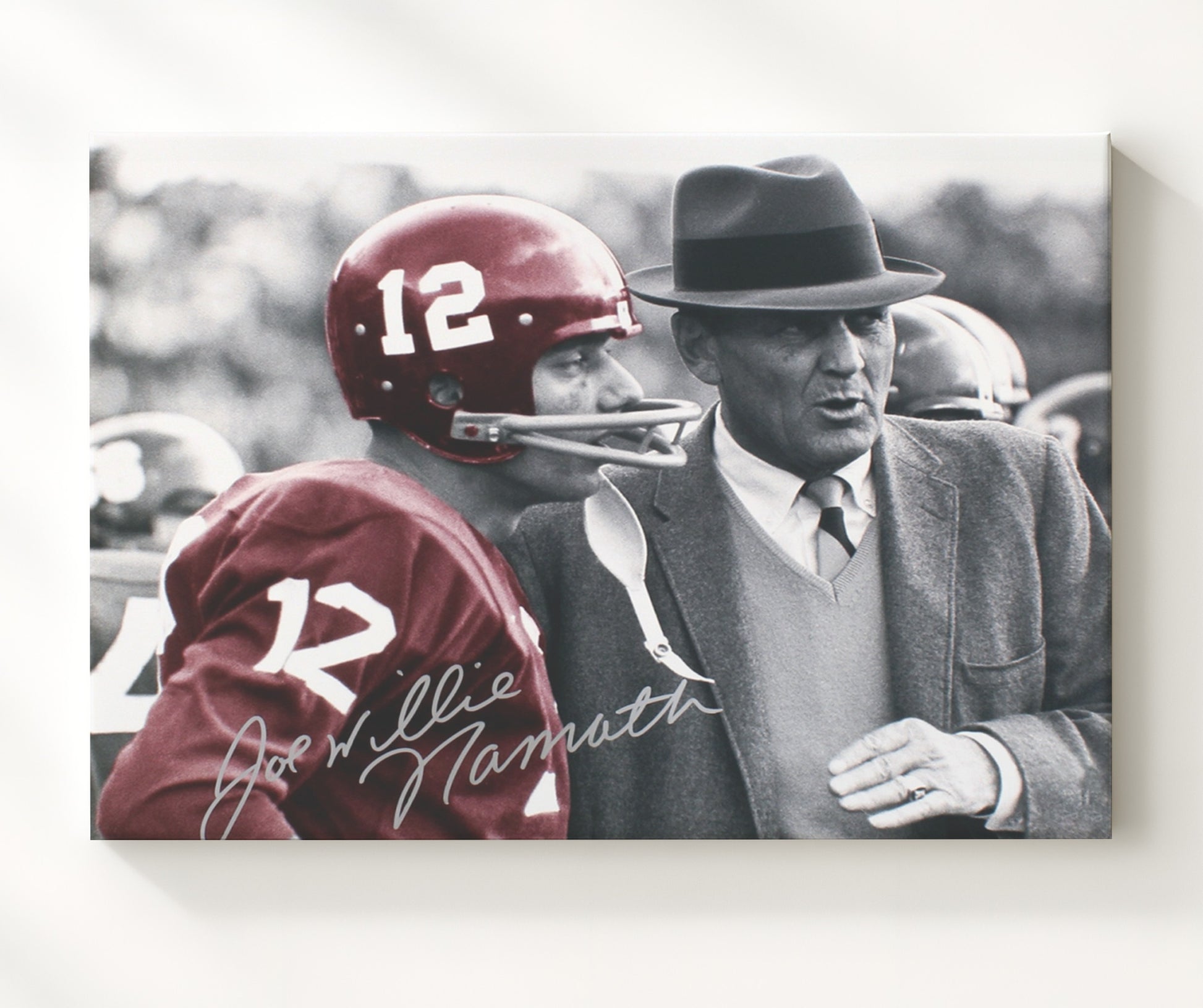 Alabama Football Joe Namath and Bear Bryant Sideline Strategy Discussion College Football Wall 20x24 Canvas wall art print – College Football decor