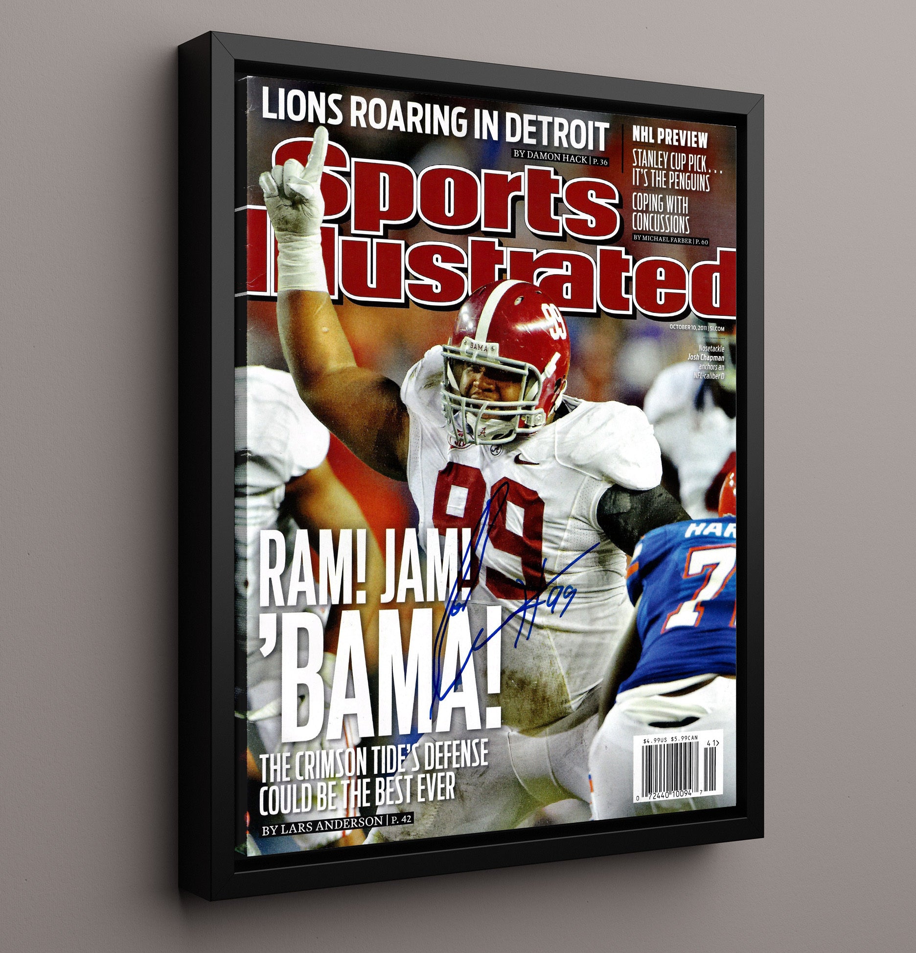Alabama Football Josh Chapman Ram Jam Defense SI Cover College Football Wall Art 16x20 Framed Canvas wall art print – College Football decor
